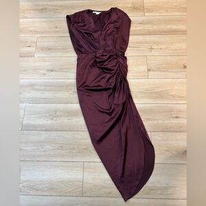 Veronica Beard Casela Ruched Stretch-Silk Dress size 6 burgundy red maroon